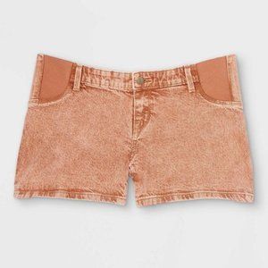 NEW Brown Denim Casual Wear Stretchy Cotton Mid Rise Midi Maternity Shorts